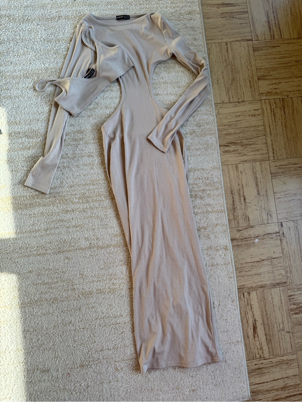 Cutout Ribbed Maxi Dress in Beige by Unknown Brand